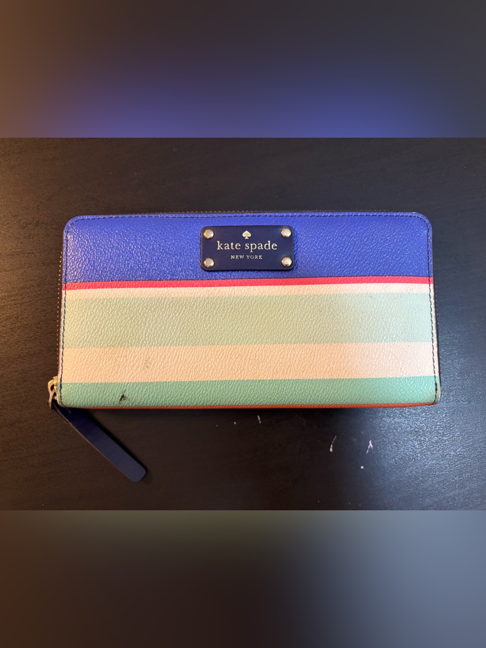 kate spade Colorblock Zip-Around Wallet in Blue, Mint & Pink